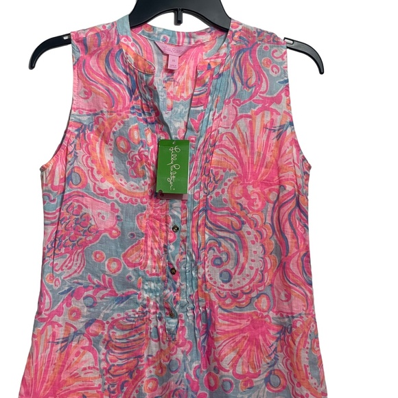 Lilly Pulitzer XS New With‎ Tags Pink Pout 100% Linen Sleeveless Sarasota Tunic - Picture 6 of 7